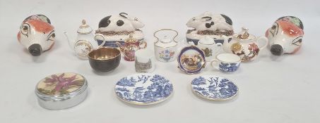 Coalport porcelain blue and white miniature trio, small quantity porcelain miniatures, pair