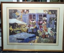 Two colour prints  Cottage garden scene in summer and little girl with geese (2)