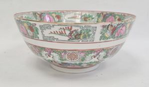 Modern Chinese punchbowl painted in famille rose colours, 24cm diameter