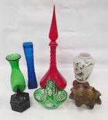 Assorted glassware to include Bohemian glass basket, carnival glass bowl featuring grapes on vine,