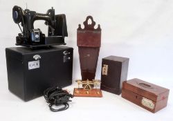 19th century candle box, set of postal scales, sewing machine, etc