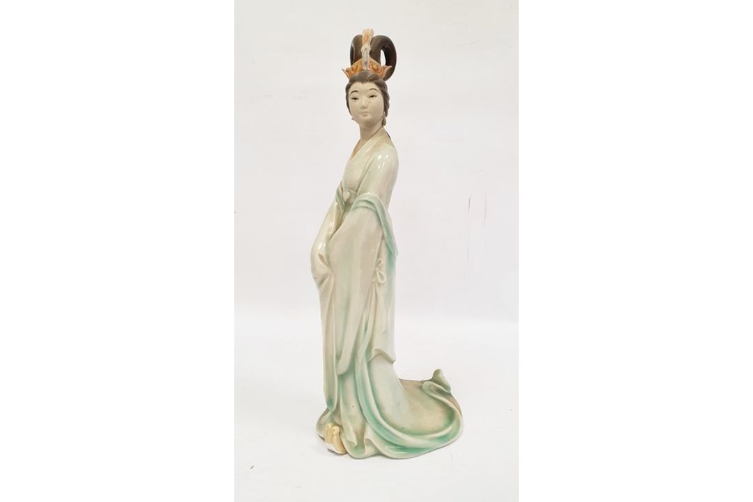 Chinese turquoise glazed model Buddhist lion,18cm high, two various bisque and partly glazed figures - Image 18 of 31