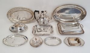 Various silver plated oval trays, rectangular entree dish and oval entree dish with gadrooned and
