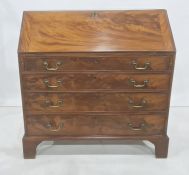 19th century mahogany bureau, the fall revealing fitted interior, four drawers, to bracket feet,
