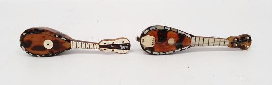 Two miniature tortoiseshell and mother of pearl inlaid mandolins (2)