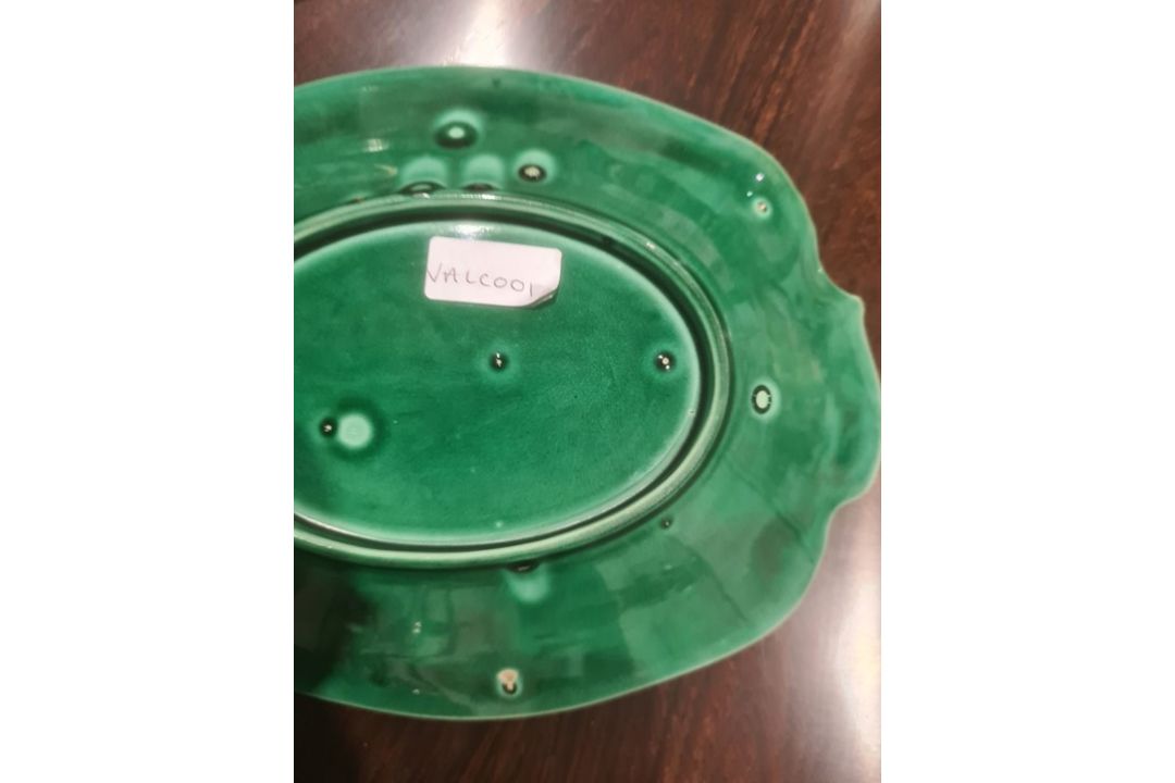 Pair 19th century Thomas Till green glazed majolica dessert plates and matching oval dish, 29cm wide - Image 3 of 10