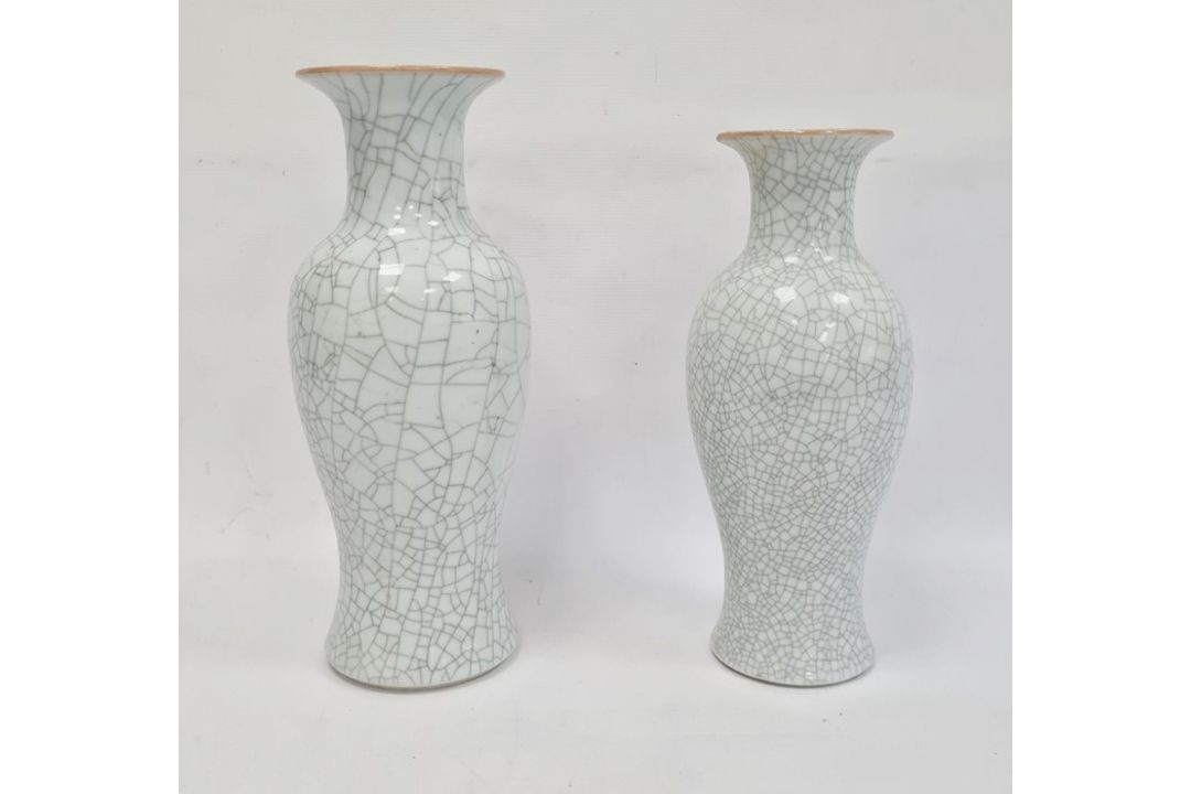 Two Chinese porcelain crackle glaze meiping vases, graduated, 35cm high and 31cm high (2)  Condition - Image 1 of 16