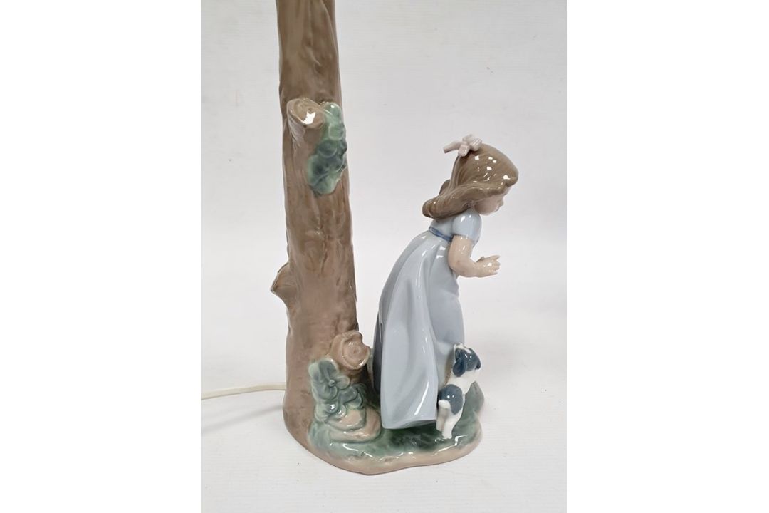 Lladro porcelain table lamp in the form of girl and puppy beside tree trunk, 12cm high and Lladro - Image 4 of 21