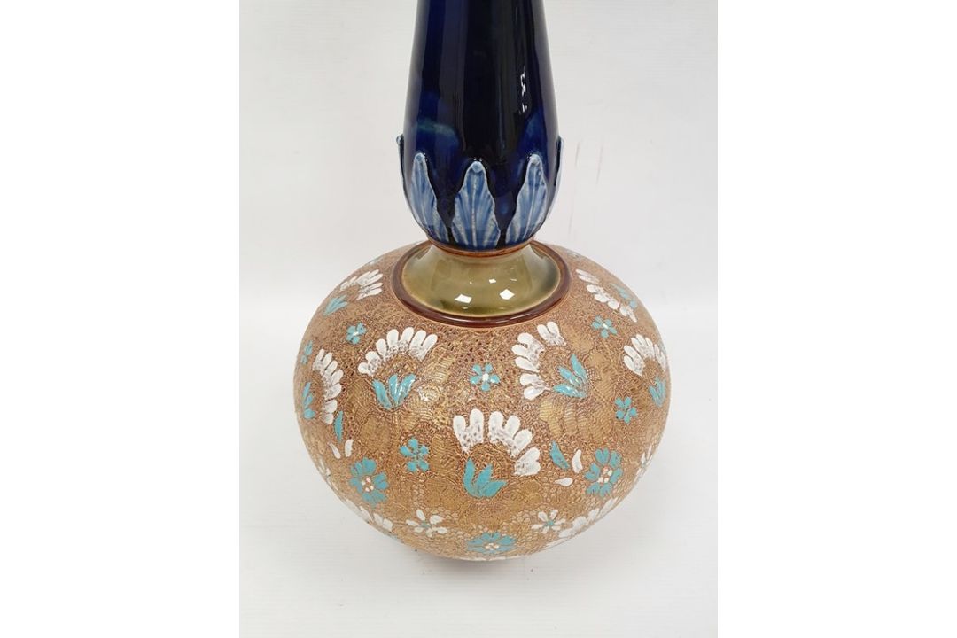 19th century Doulton Slaters stoneware vase with typical decoration, the body having blue and - Image 4 of 6