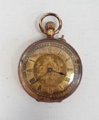 Continental lady's fob watch with Roman numerals to the engine-turned dial, stamped '14K'