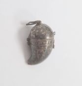 Middle Eastern(?) spiced pendant with silvered inlaid floral detail, comprising of three