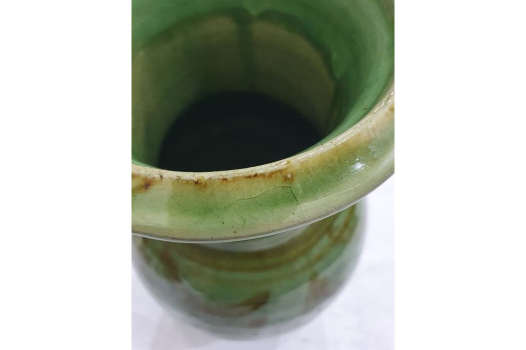 Studio pottery vase with ovoid body, green ground with brown stylised leaf decoration, - Image 8 of 16
