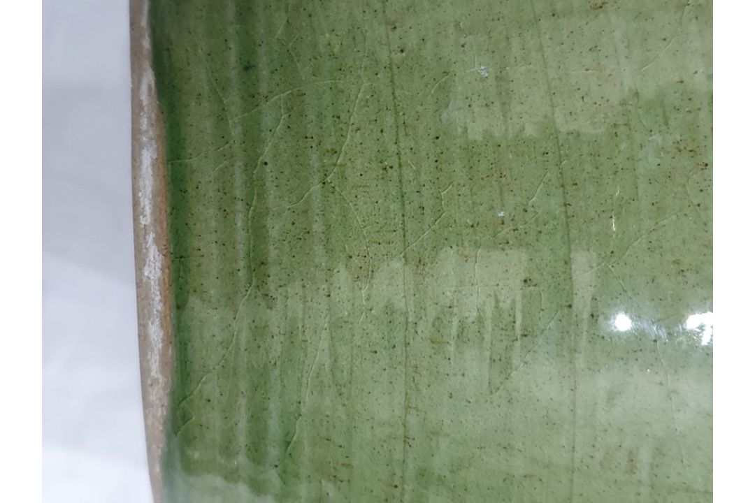 Studio pottery vase with ovoid body, green ground with brown stylised leaf decoration, - Image 13 of 16
