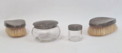 A 1940s silver and tortoiseshell lidded box, circular with glass base, Birmingham 1942, maker Albert