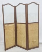 Late 19th/early 20th century mahogany three-panel folding room screen, each panel with bevelled