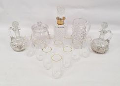 Glassware to include Murano highballs, decanter with electroplated collar, jug, biscuit barrel