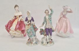 Capodimonte figures of shepherd and shepherdess, 19cm high, Royal Doulton figure 'Southern Belle'