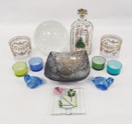 Assorted glassware to include glass ball with bubble decoration, Holmgaard decanter and two