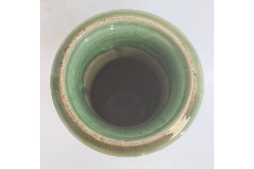 Studio pottery vase with ovoid body, green ground with brown stylised leaf decoration, - Image 2 of 16