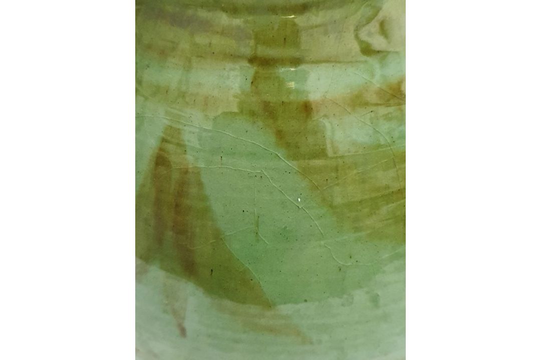 Studio pottery vase with ovoid body, green ground with brown stylised leaf decoration, - Image 11 of 16