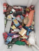 Assorted child's vintage die-cast cars, wooden bricks and some Lego, etc (1 box)