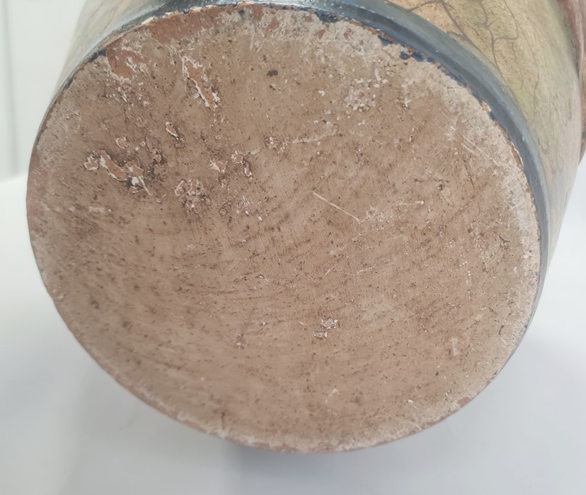 Arts & Crafts painted earthenware large vase, the ovoid body embossed with two fish, on a background - Image 2 of 11