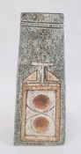 Troika stoneware vase by Avril Bennet, rectangular and tapered with stylised incised decoration on a
