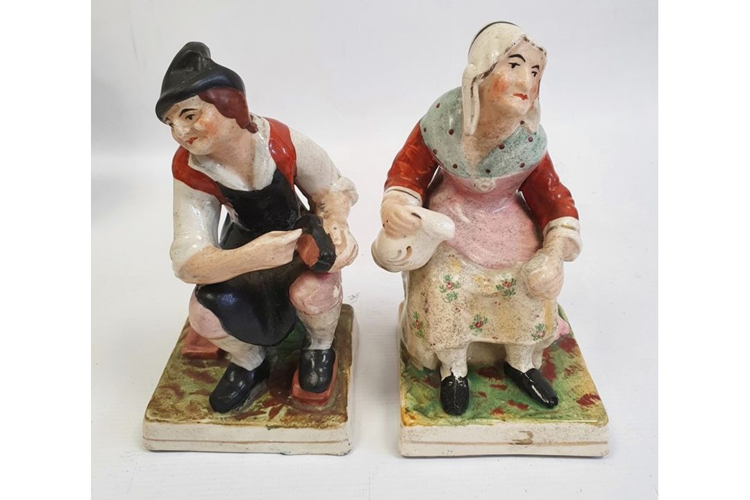German porcelain stein with metal lid, Elbogen pottery figure of a girl, pair of tinted bisque - Image 6 of 12