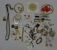Collection of costume jewellery including bead necklaces, simulated pearls, Casio digital