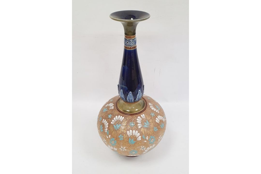 19th century Doulton Slaters stoneware vase with typical decoration, the body having blue and - Image 2 of 6
