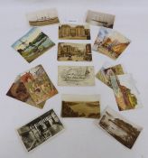 Box of assorted postcards and ephemera including pencil sketches and maps