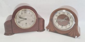 Walnut-cased Art Deco style mantel clock by Enfield, Arabic numerals to the dial and another
