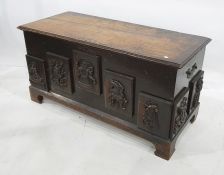 19th century camphorwood chest of plain rectangular form, the front decorated with five applied