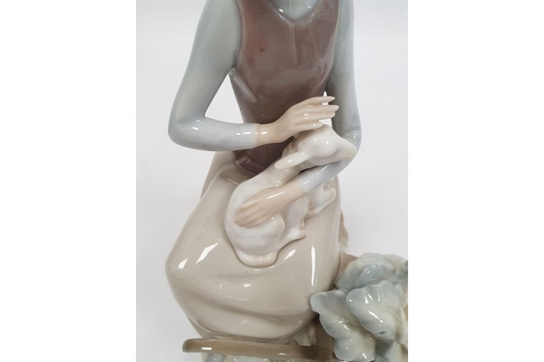 Lladro porcelain figure of boy with flute, 20cm high and another of girl seated with lamb (2) - Image 9 of 10