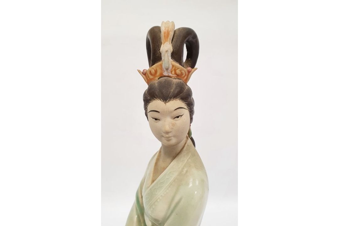 Chinese turquoise glazed model Buddhist lion,18cm high, two various bisque and partly glazed figures - Image 19 of 31