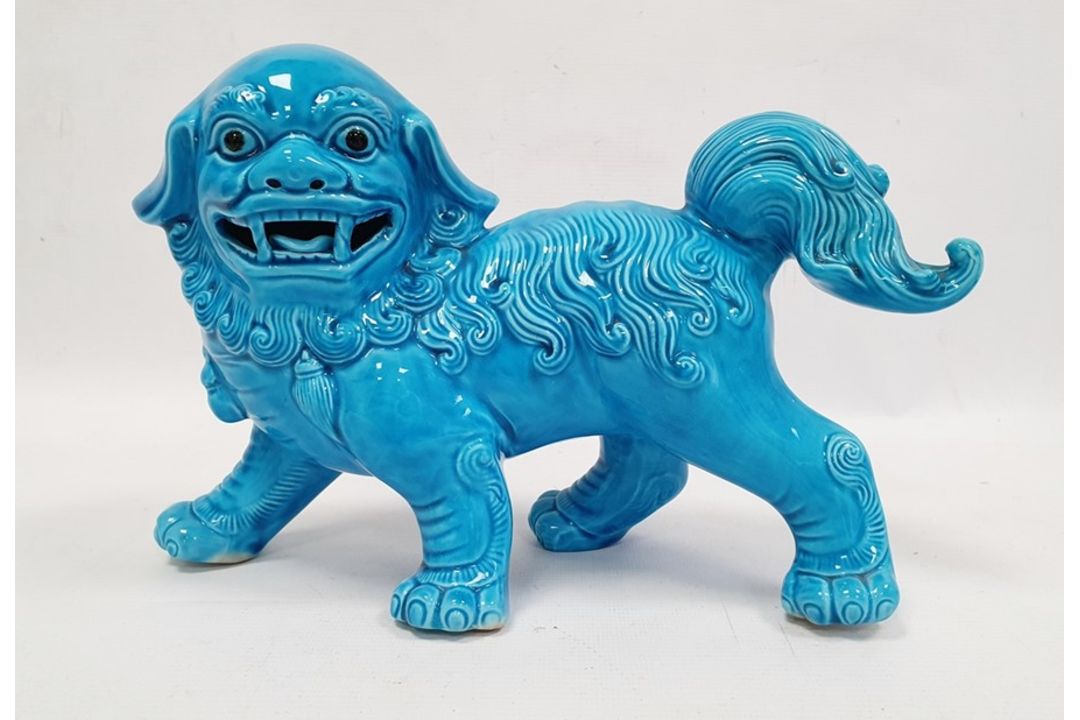Chinese turquoise glazed model Buddhist lion,18cm high, two various bisque and partly glazed figures - Image 9 of 31