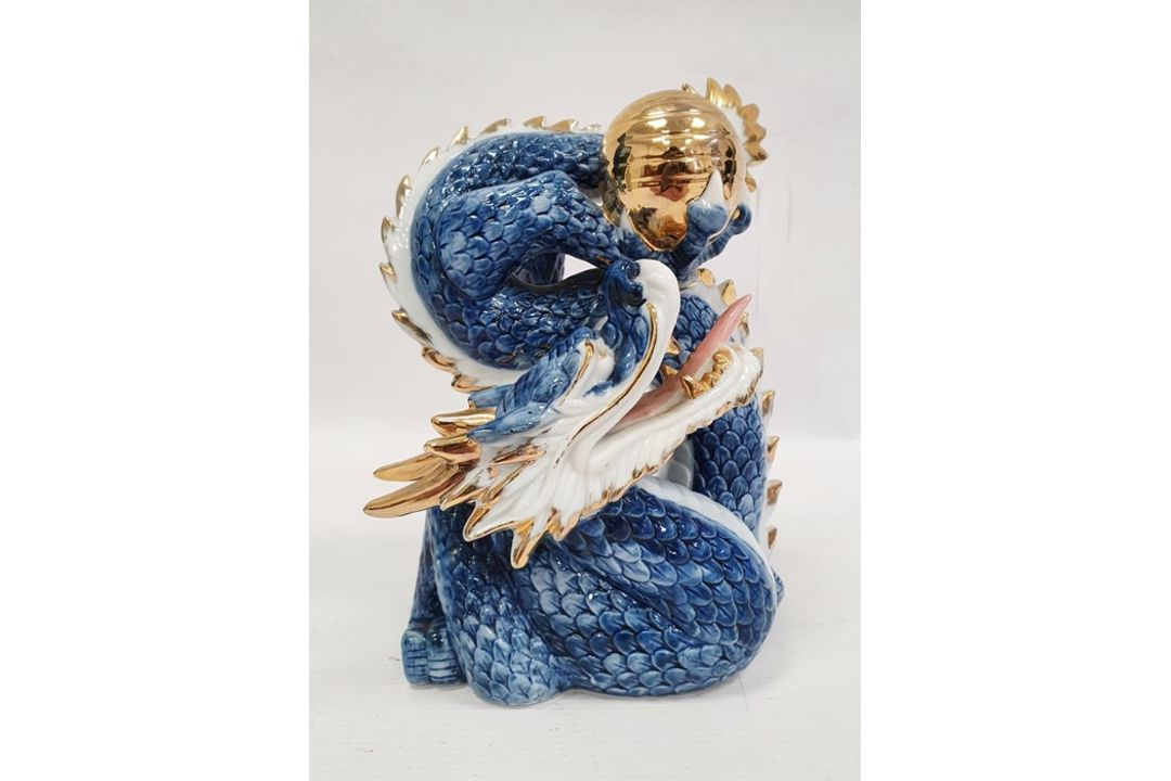 Chinese turquoise glazed model Buddhist lion,18cm high, two various bisque and partly glazed figures - Image 13 of 31