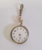 Lady's 18ct gold, enamel and diamond fob watch, the face with guilloche enamel borders and