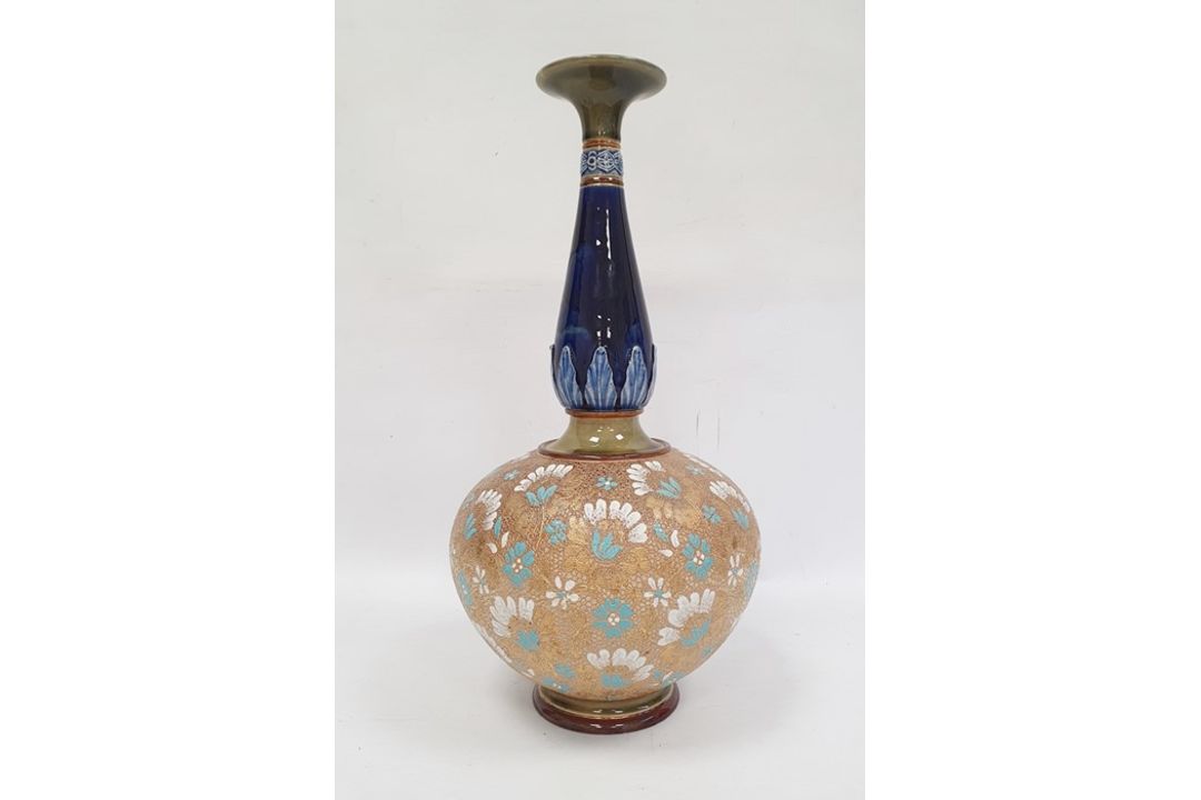 19th century Doulton Slaters stoneware vase with typical decoration, the body having blue and - Image 1 of 6