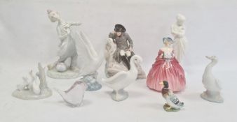 Royal Doulton china figure 'Genevieve',  four Nao porcelain bird groups and models and small