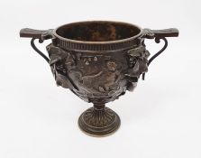 Grand Tour bronze two-handled footed vase with classical allegorical reliefs, viz: putto in
