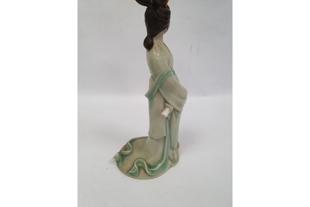 Chinese turquoise glazed model Buddhist lion,18cm high, two various bisque and partly glazed figures - Image 21 of 31