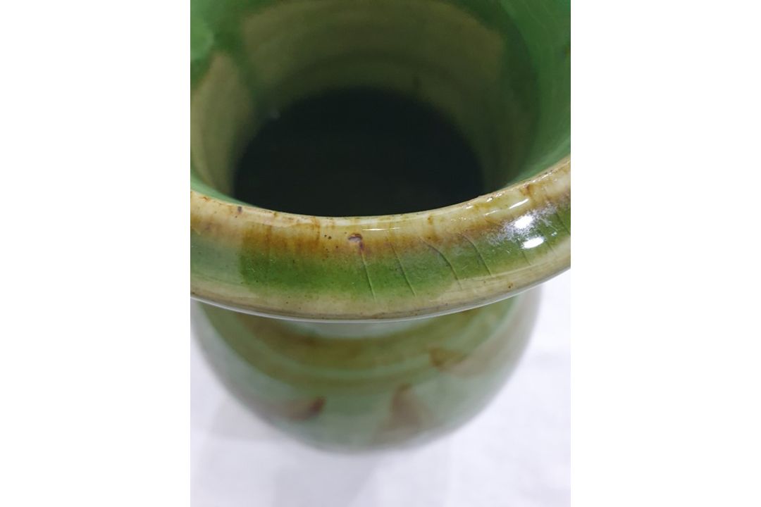 Studio pottery vase with ovoid body, green ground with brown stylised leaf decoration, - Image 7 of 16