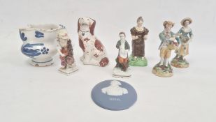 Italian maiolica cream jug with stylised blue floral decoration, 9cm high, small Prattware pearlware