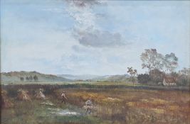 A. Greig Oil on canvas Figures at harvest, signed lower right, 49 x 75cm