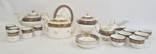 Early Victorian Spode porcelain teapot with blue and gilt border decoration, the matching two-