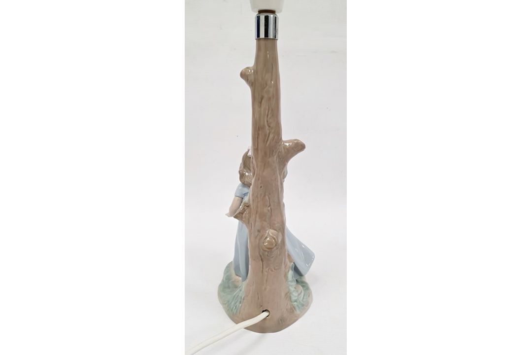 Lladro porcelain table lamp in the form of girl and puppy beside tree trunk, 12cm high and Lladro - Image 5 of 21