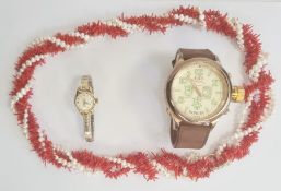 Titoni 21 Jewels wristwatch, an Invicta wristwatch and a coral and cultured pearl necklace (3)