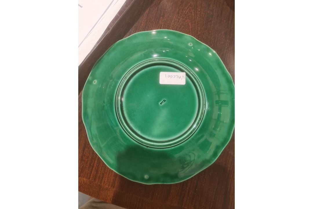 Pair 19th century Thomas Till green glazed majolica dessert plates and matching oval dish, 29cm wide - Image 7 of 10
