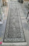 Turkish large grey ground runner, floral medallion pattern, fine pile, 500 x 100cm